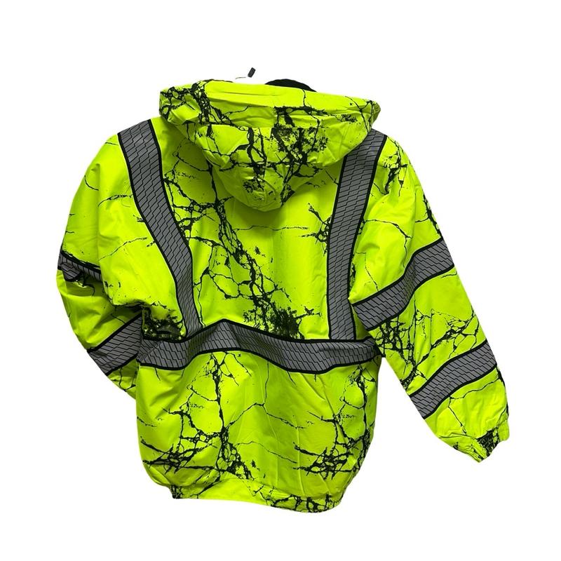 203 Men's Winter Camouflage Lime or Black Bomber Jacket hood with Reflecting Tape - safety Coats, Menswear