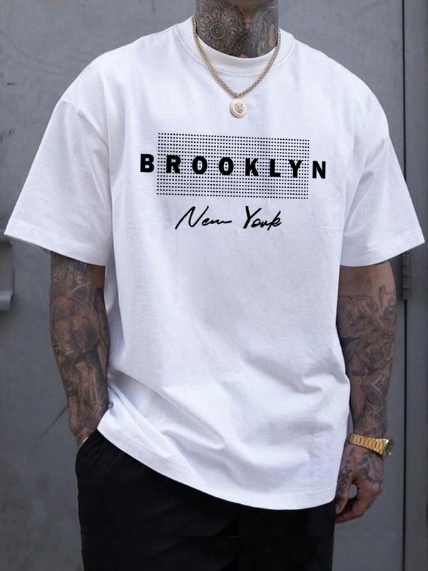 Men's Letter Print Round Neck Tee, Men's Summer Clothes, Summer Outfits, Regular Fit Casual Streetwear Short Sleeve Crew Neck T-Shirt for Summer, Graphic Tees, Fashion Men's Top for Daily Wear, 90s Clothes