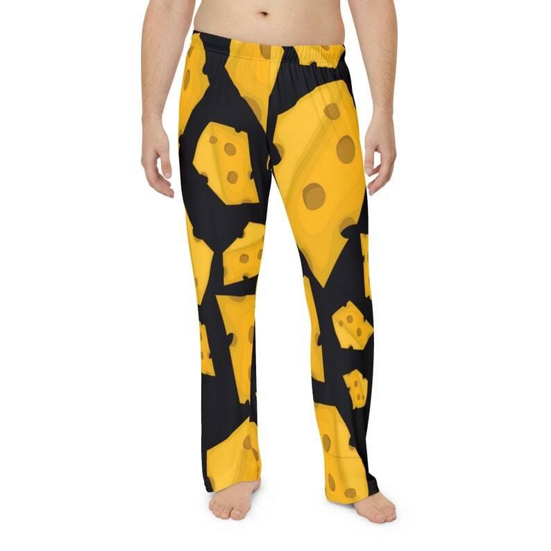 Men's funny cheese Pajama Pants , cheese lover pj pants, food novelty lounge pants men, humor gift for dad, summer sleepwear