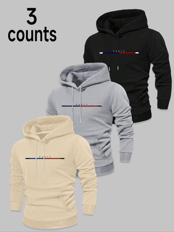 Men's Letter Print Thermal Lined Hoodie, Casual Regular Fit Long Sleeve Hooded Sweatshirt for Fall & Winter, Men's Top for Daily Wear, Hoodies for Men, Mens Clothes, Boyfriend Gifts