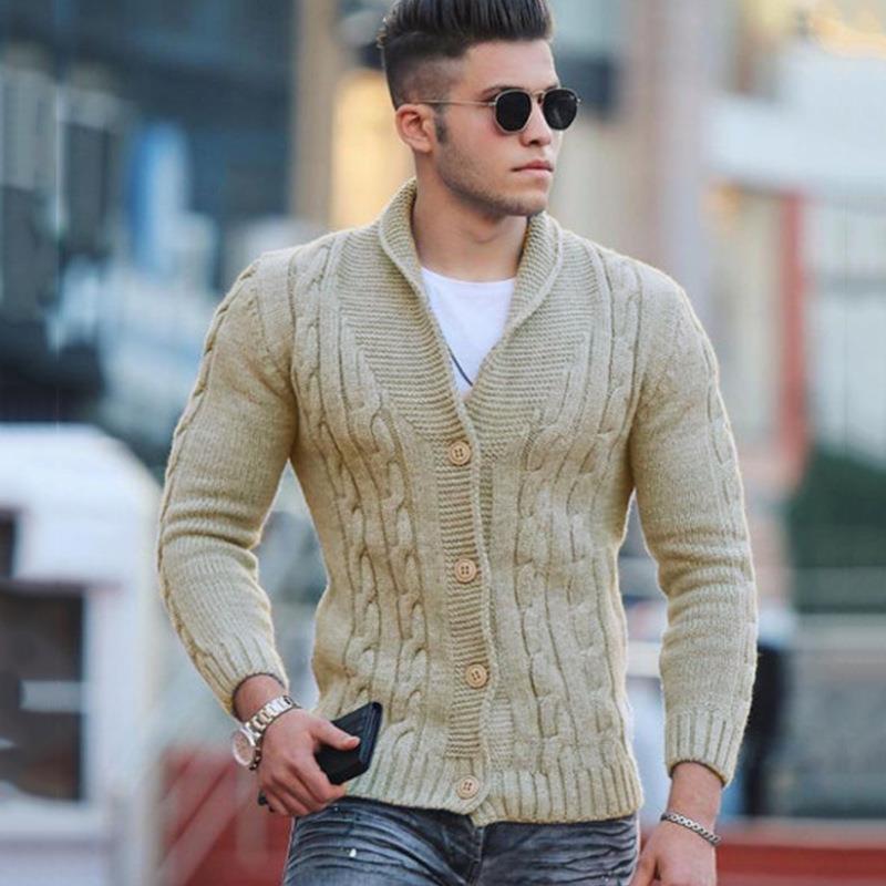 European And American Sweaters For Men, Autumn And Winter Fashionable Lapel Long-sleeved Slim Sweaters, Large Size Cardigans