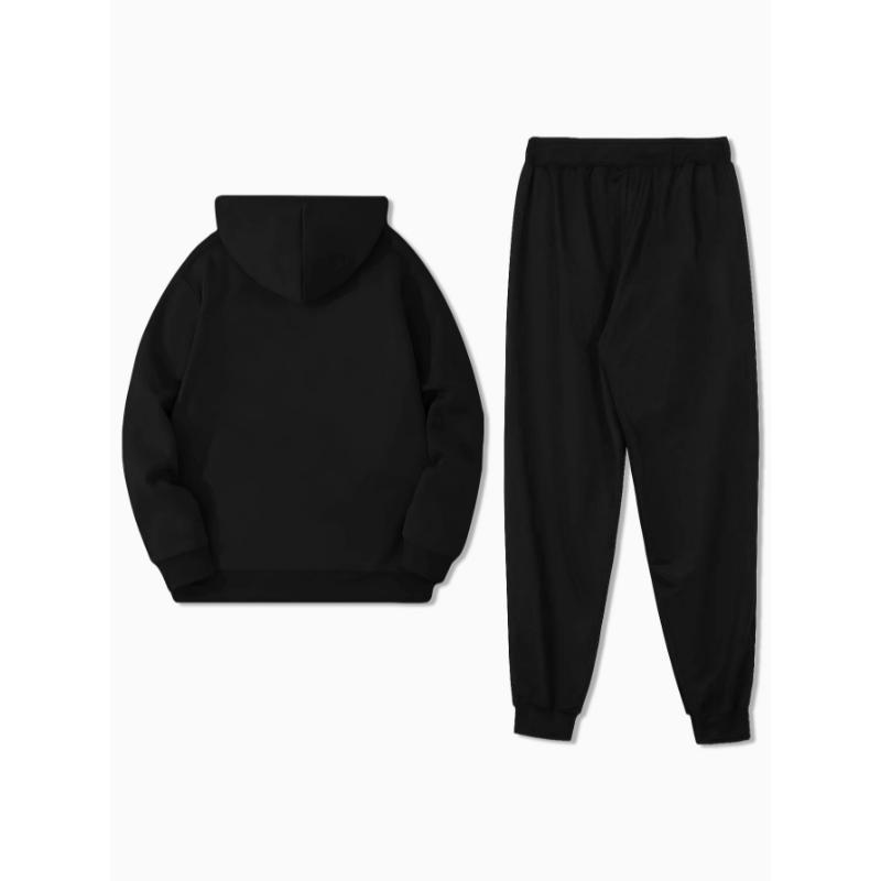 2Pcs Legends Print Loose Fit Comfy Sweatsuit Set - Men's Casual Hoodie and Matching Sweatpants Outfit for Relaxation - Soft, Breathable, and Cozy Fabric Menswear