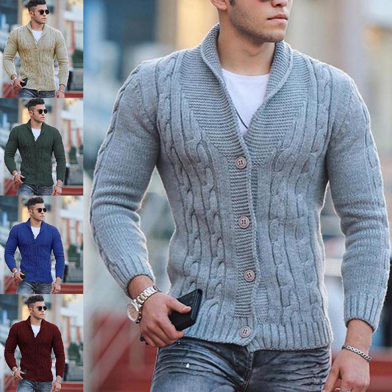 European And American Sweaters For Men, Autumn And Winter Fashionable Lapel Long-sleeved Slim Sweaters, Large Size Cardigans