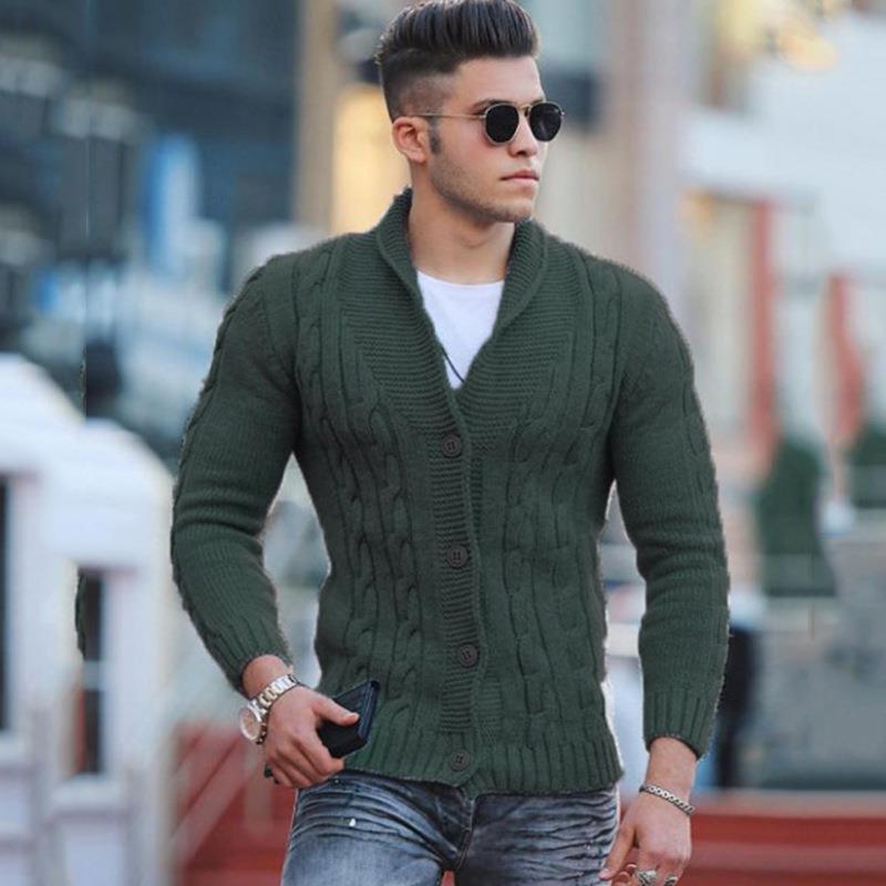 European And American Sweaters For Men, Autumn And Winter Fashionable Lapel Long-sleeved Slim Sweaters, Large Size Cardigans