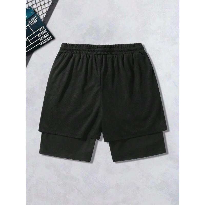 LUFFU Printed SHORTS Shorts Men's Cross & Letter Print 2 in 1 Drawstring Waist Shorts, Loose Casual Pocket Track Shorts for Summer, Fashion Men's Bottoms for Daily Wear,Affordable High-quality SHORTS,suitable for Gym Running,sports,and Leisure Outings