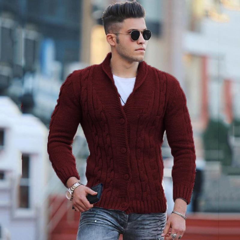 European And American Sweaters For Men, Autumn And Winter Fashionable Lapel Long-sleeved Slim Sweaters, Large Size Cardigans