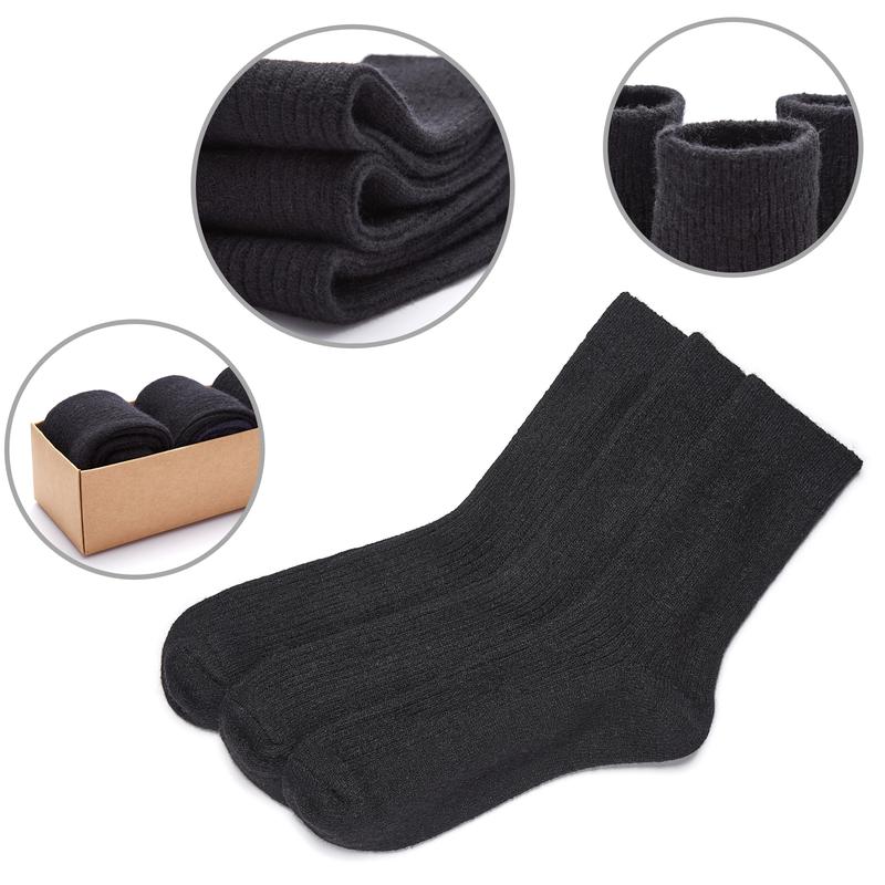 3 Pairs Wool Cashmere Socks for Men Women Winter Warm Wool Black Socks Thick Soft Dress Crew Socks Gift With A Box Menswear Christmas