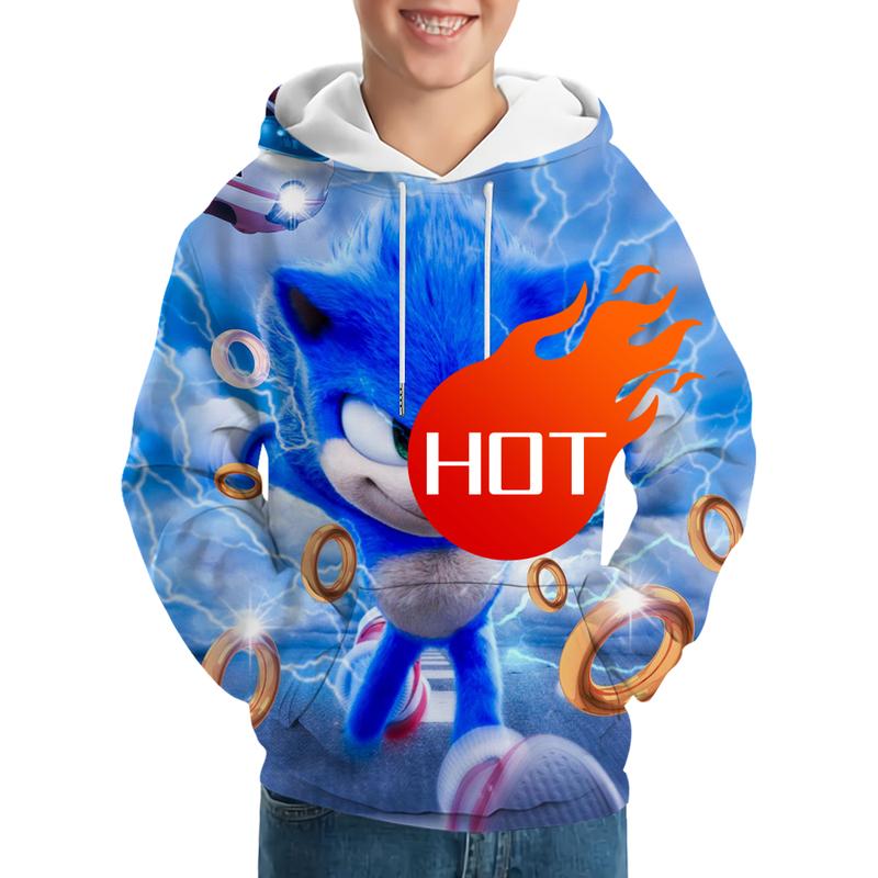 3D Printed Sonics Hoodie - Cartoon Pullover Sweatshirt for Casual Occasions and Cosplay Costume