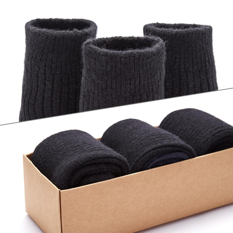 3 Pairs Wool Cashmere Socks for Men Women Winter Warm Wool Black Socks Thick Soft Dress Crew Socks Gift With A Box Menswear Christmas