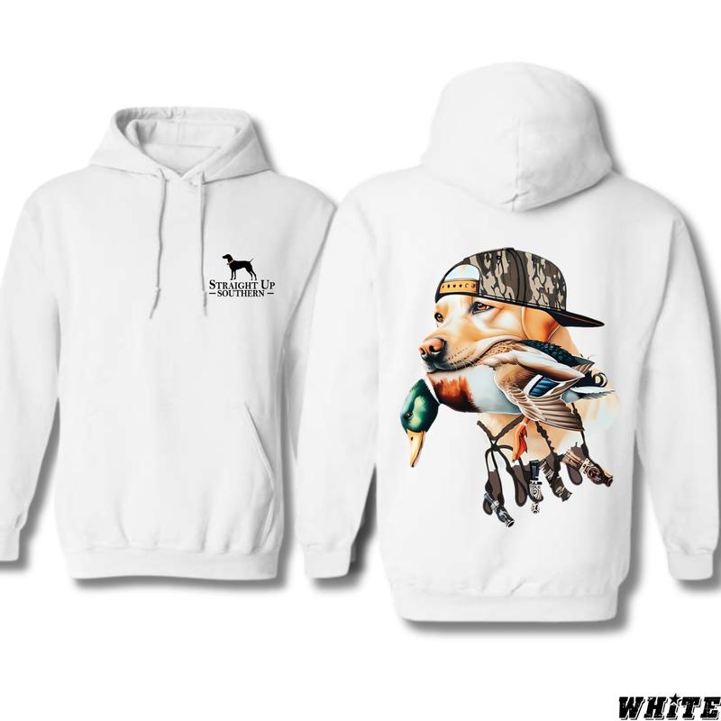 Straight Up Southern Hoodie - Bold Hunting Dog with Duck Graphic, Perfect for Outdoor Enthusiasts and Waterfowl Hunters, Unisex Hoodie for Style and Adventure Menswear Sweaters