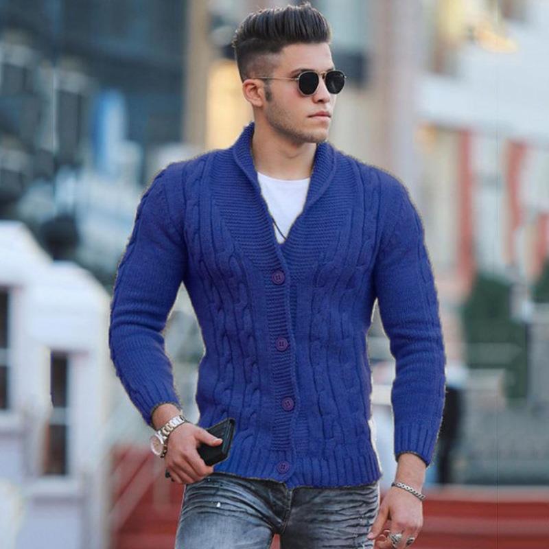 European And American Sweaters For Men, Autumn And Winter Fashionable Lapel Long-sleeved Slim Sweaters, Large Size Cardigans