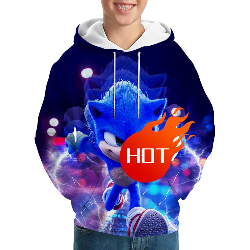 3D Printed Sonics Hoodie - Cartoon Pullover Sweatshirt for Casual Occasions and Cosplay Costume