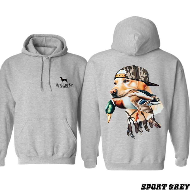 Straight Up Southern Hoodie - Bold Hunting Dog with Duck Graphic, Perfect for Outdoor Enthusiasts and Waterfowl Hunters, Unisex Hoodie for Style and Adventure Menswear Sweaters