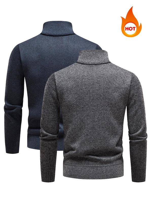 Men's Patchwork Print Half Zip Mock Neck Sweater Pullover, Regular Fit Casual Long Sleeve Jumper for Fall & Winter, Men's Knitwear for Daily Wear