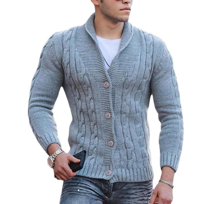 European And American Sweaters For Men, Autumn And Winter Fashionable Lapel Long-sleeved Slim Sweaters, Large Size Cardigans