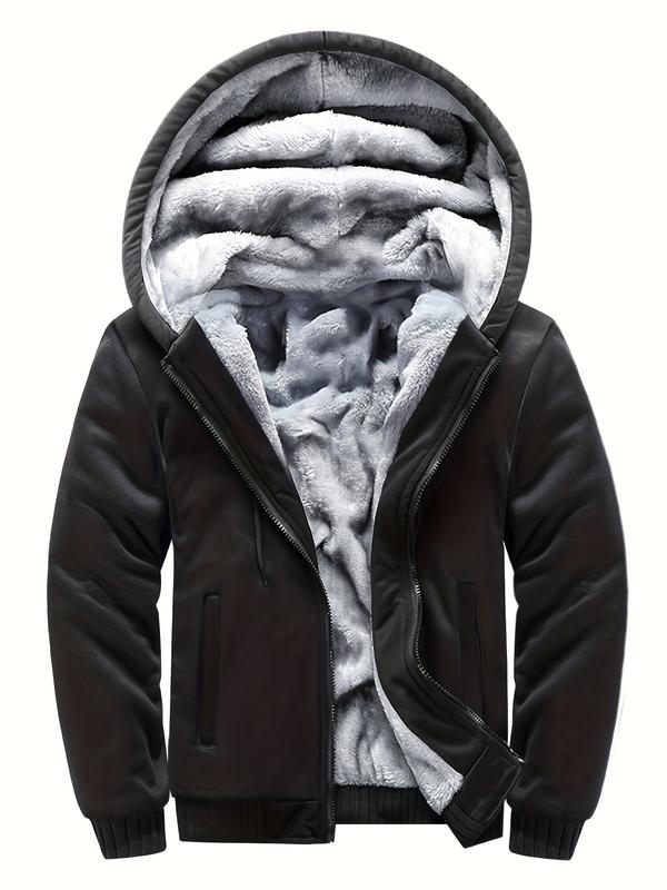 Men's Warm Fleece Hooded Jacket, Casual Color Block Jacket Coat For Fall Winter