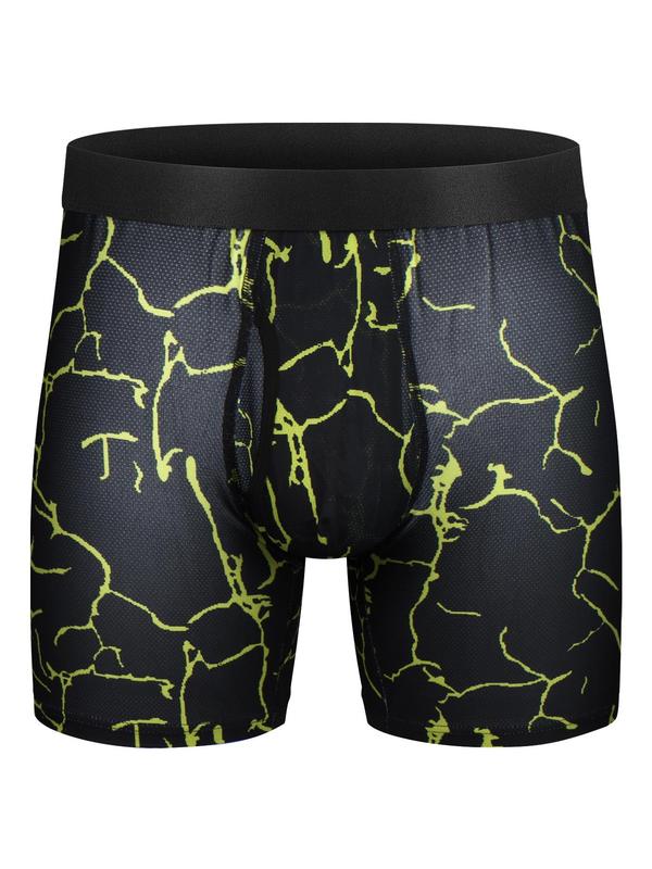 Men's All Over Print Boxer Brief, Athletic Sport Underwear, Mesh Regular Leg Cool Dry Underwear for Men, Comfort Basic Minimalist Menswear for Daily Wear