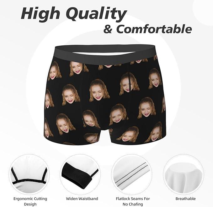 Men's custom underwear, printed with facial photos, personalized and interesting pattern prints, stylish stretchy and comfortable flat Angle underwear, holiday gifts, romantic gifts, suitable for boyfriend or husband