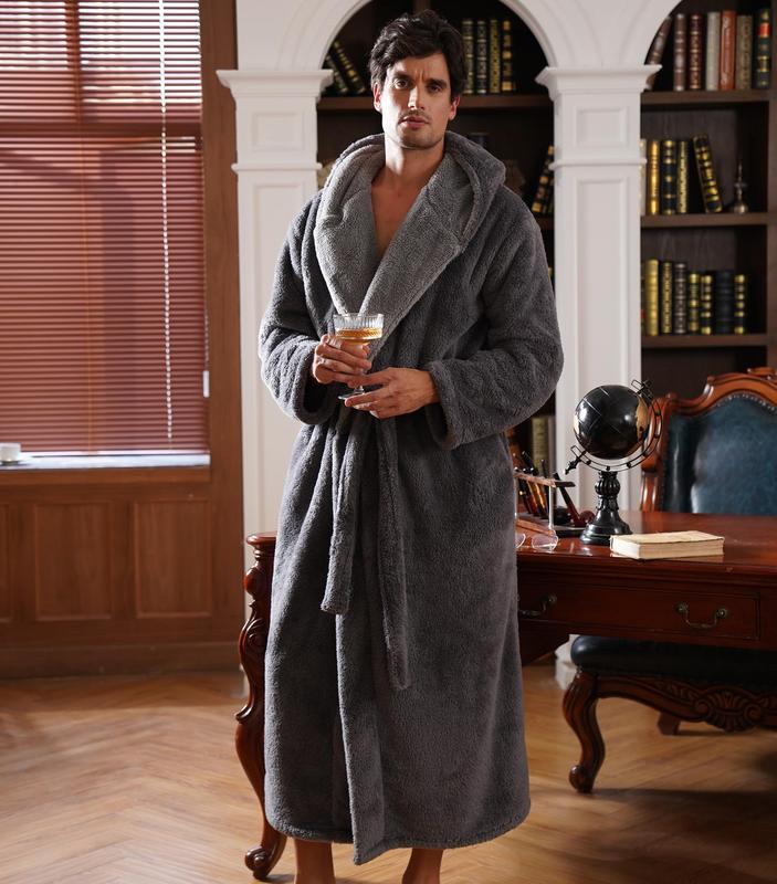 DAVID ARCHY Men's Soft Fleece Plush Robe Full Length Long Bathrobe