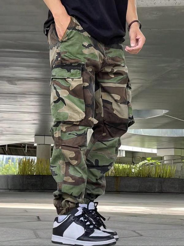 Men's Camo Print Drawstring Waist Cargo Pants, Loose Fashion Casual Street Multi-pocket Jogger Pants, 2000s Pants, Men's Trousers for All Seasons