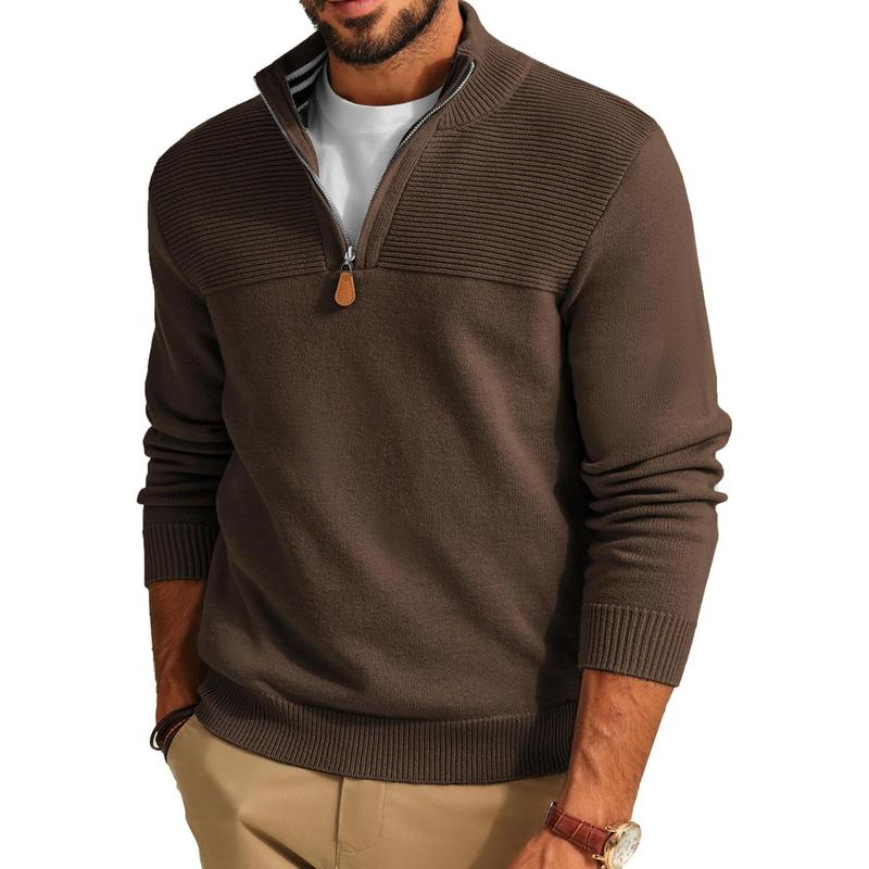 Men's Quarter Zip Sweater Slim Fit Casual Pullover Sweater Mock Neck Polo Sweaters