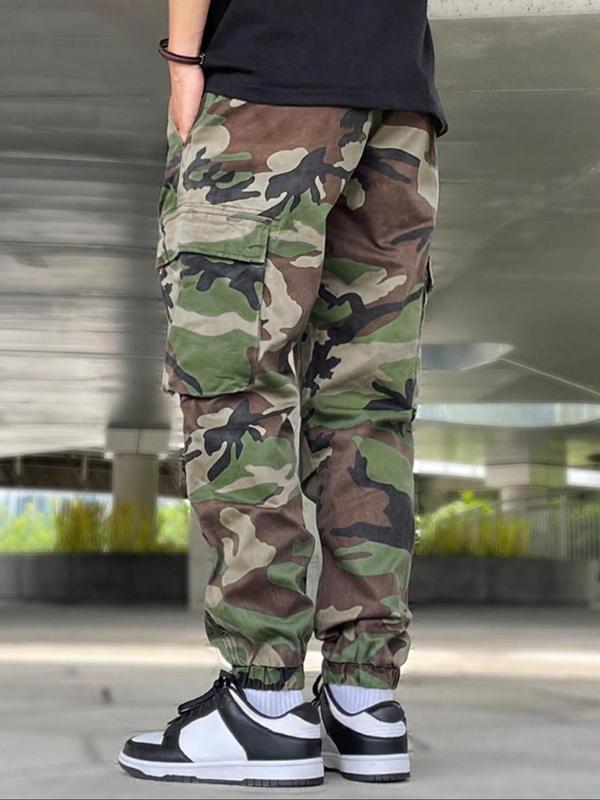 Men's Camo Print Drawstring Waist Cargo Pants, Loose Fashion Casual Street Multi-pocket Jogger Pants, 2000s Pants, Men's Trousers for All Seasons