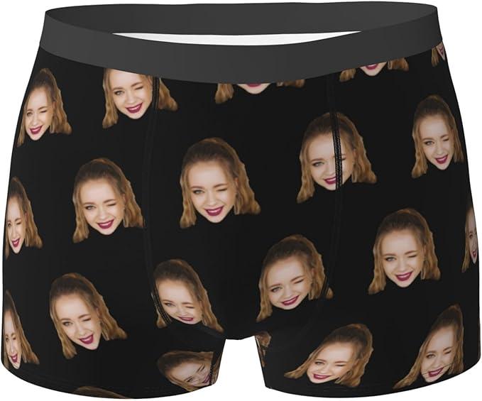 Men's custom underwear, printed with facial photos, personalized and interesting pattern prints, stylish stretchy and comfortable flat Angle underwear, holiday gifts, romantic gifts, suitable for boyfriend or husband