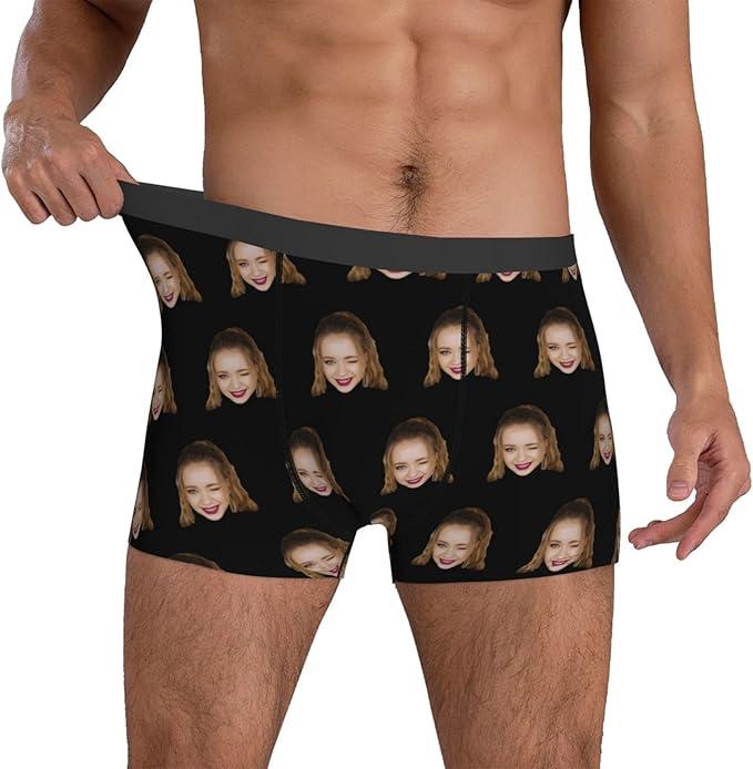 Men's custom underwear, printed with facial photos, personalized and interesting pattern prints, stylish stretchy and comfortable flat Angle underwear, holiday gifts, romantic gifts, suitable for boyfriend or husband