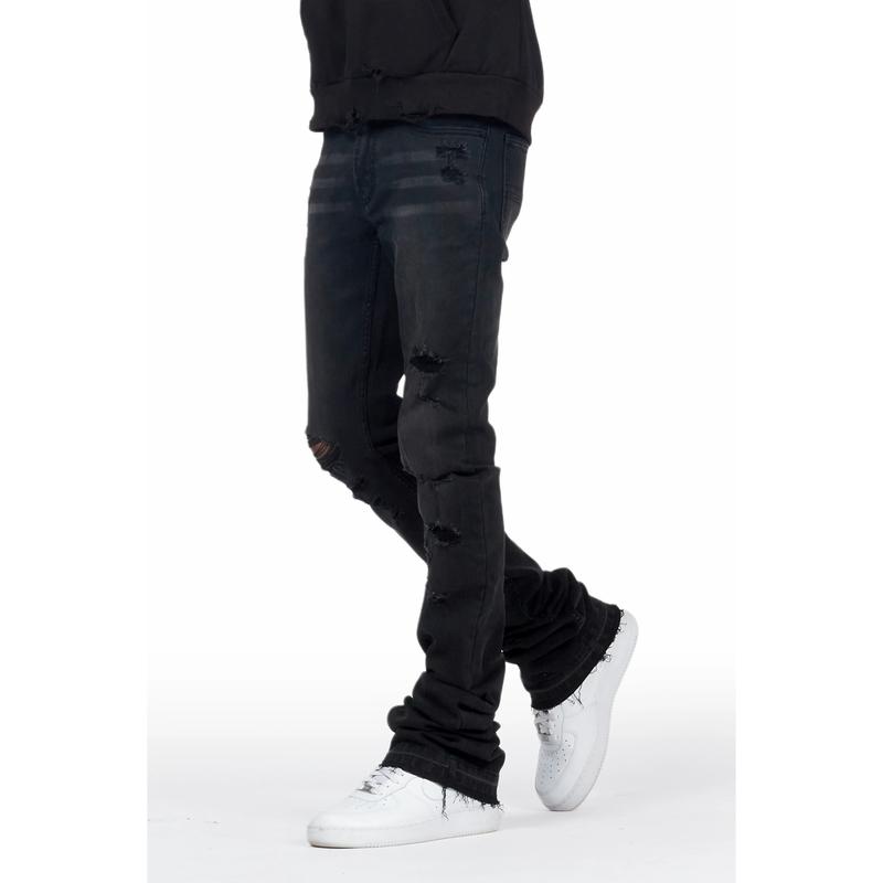 Stellan Black Super Stacked Flare Jean