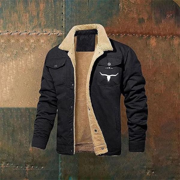 Men's Retro Western Fleece Jacket | Warm Lined Winter Trucker Jacket with Multiple Pockets