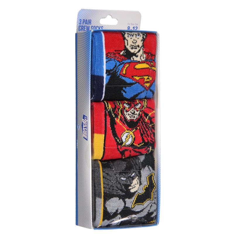 DC Comics Justice League Men's The Flash Batman Superman Adult 3-Pack Mid-Calf Superhero Crew Socks