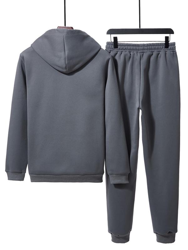 Men's Letter Print Drawstring Hoodie & Pocket Sweatpants Two-piece Set, Casual Regular Fit Long Sleeve Hooded Sweatshirt & Jogger Pants for Fall & Winter, Men's Two-piece Outfits for Daily Wear