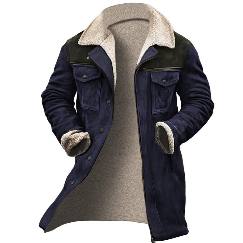 Men's retro style lightweight jacket with pockets Europe and the United States men's new coat trench coat warm casual button-up long-sleeved coat, suitable for autumn and winter