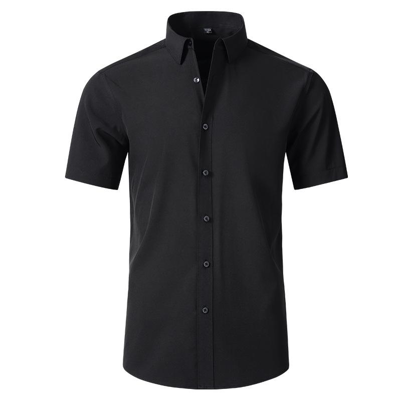 2024 Summer New Full Elastic Force Shirt Men's Short Sleeve Non-Ironing Men's Solid Color European Size Men's Shirt