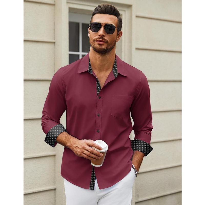 Men's Long Sleeve Button Down Dress Shirts Business Casual Wrinkle Free Untucked Shirts