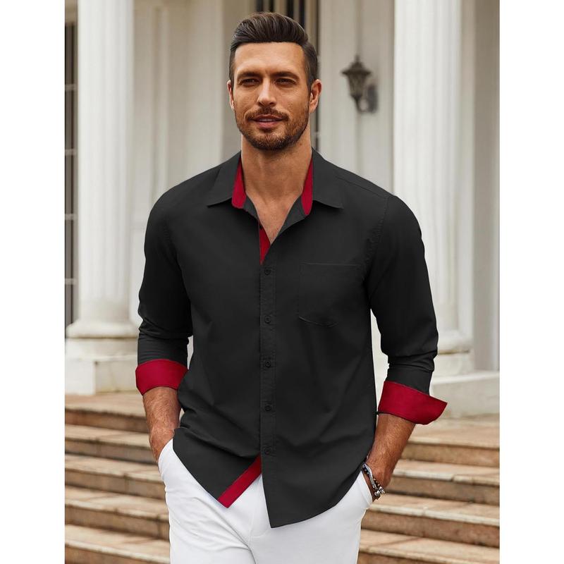 Men's Long Sleeve Button Down Dress Shirts Business Casual Wrinkle Free Untucked Shirts