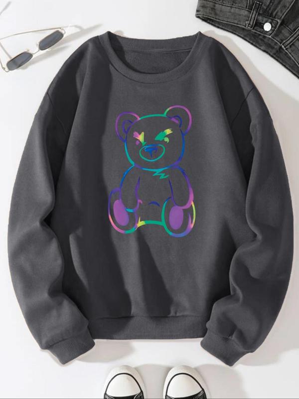 Men's Cartoon Bear Print Drop Shoulder Sweatshirt, Crewneck Sweatshirt, Regular Fit Casual Long Sleeve Round Neck Pullover for Fall & Winter, Men's Clothes for Daily Wear