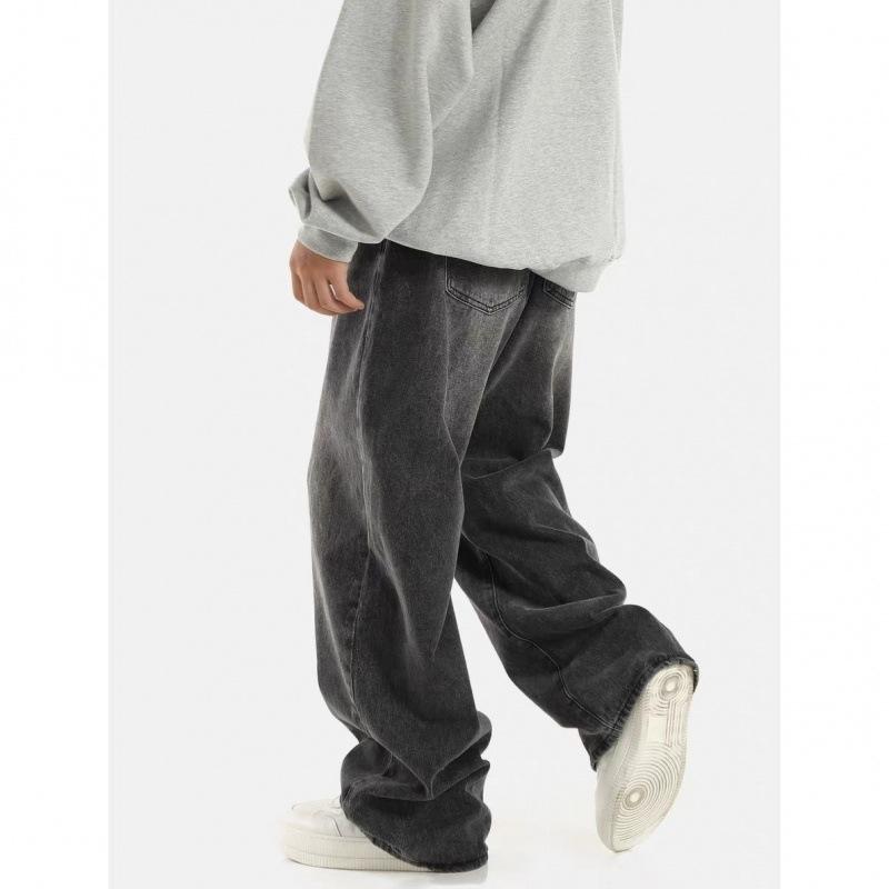 Men's Denim Trousers Vintage Smoky Gray Elastic Waist Women's Mopping Loose Straight Wide Leg Hanging Pendant