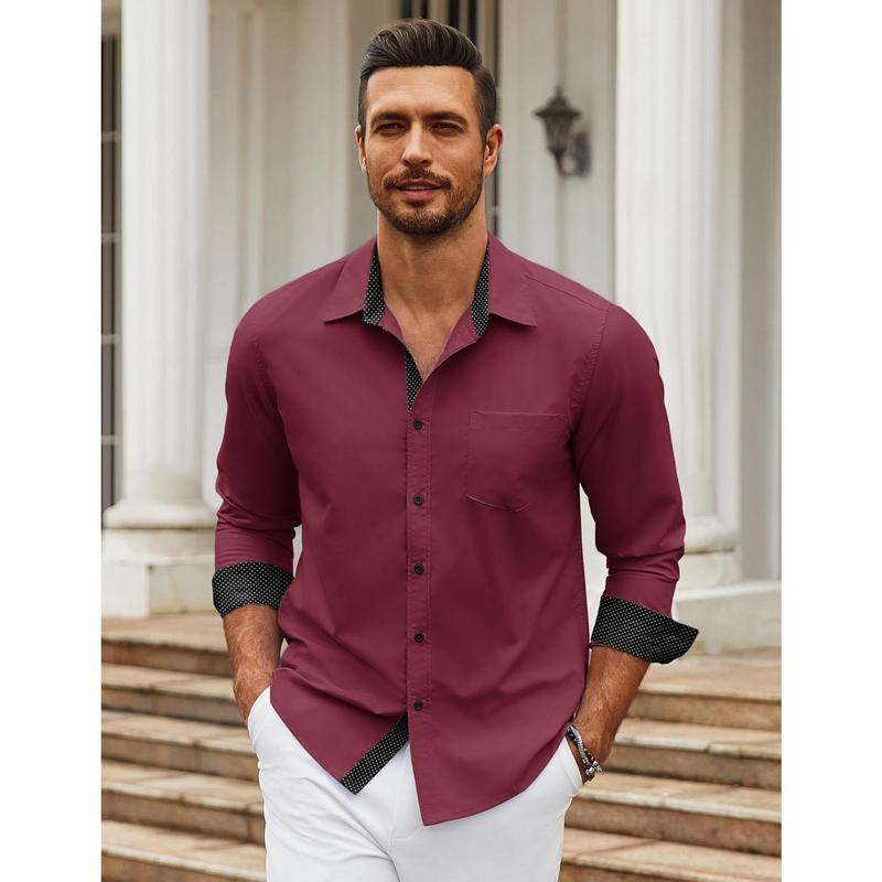 Men's Long Sleeve Button Down Dress Shirts Business Casual Wrinkle Free Untucked Shirts