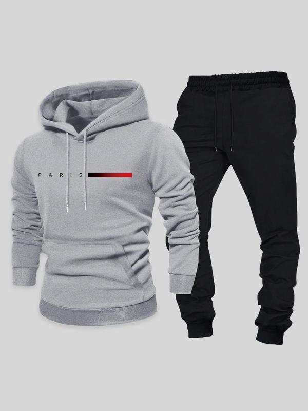 Men's Letter Print Drop Shoulder Hoodie & Drawstring Waist Sweatpants Two-piece Set, Regular Fit Fashion Casual Cozy Breathable Two Piece Outfits for Daily Outdoor Wear, Men Clothes for Fall & Winter