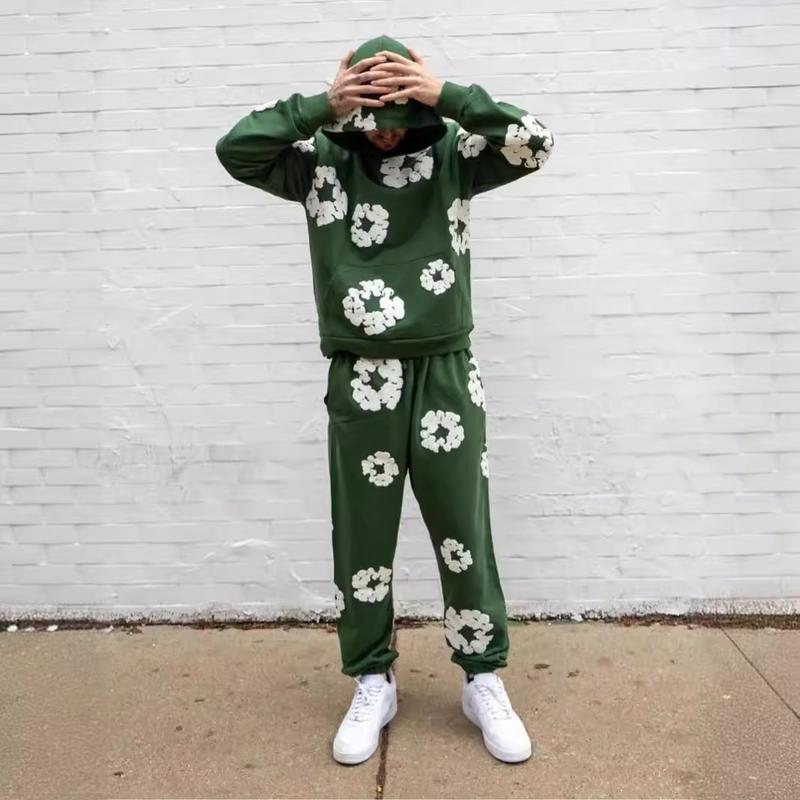 Fashion Brand High Street Puff Print Hooded Sweater Set Fashion All-Match Sweatshirt and Sweatpants Suit