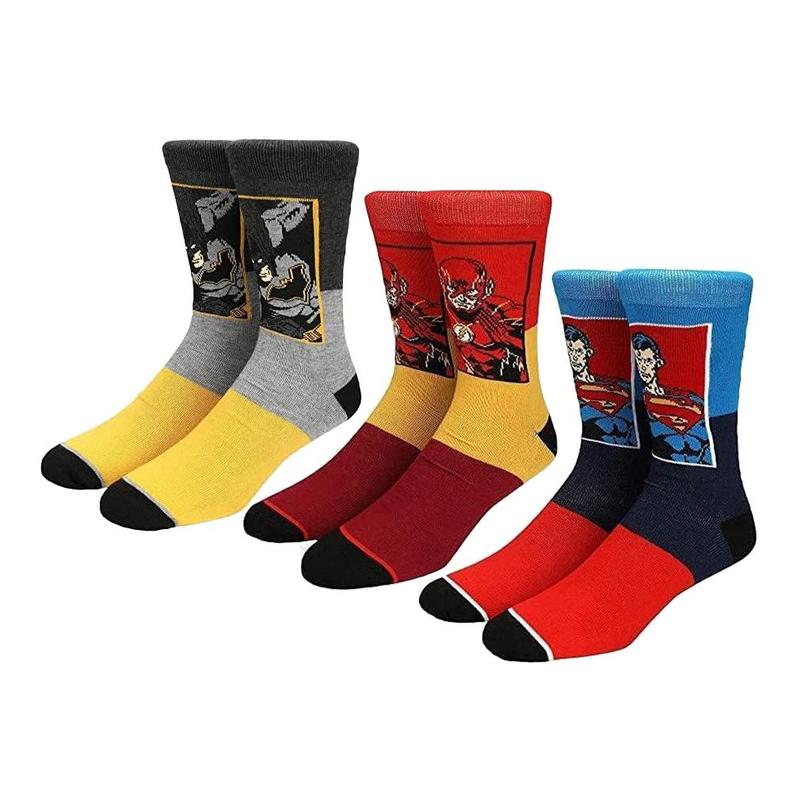 DC Comics Justice League Men's The Flash Batman Superman Adult 3-Pack Mid-Calf Superhero Crew Socks