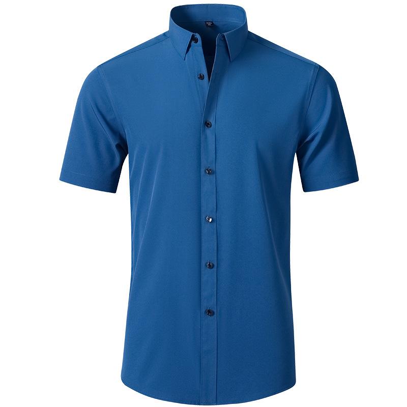 2024 Summer New Full Elastic Force Shirt Men's Short Sleeve Non-Ironing Men's Solid Color European Size Men's Shirt