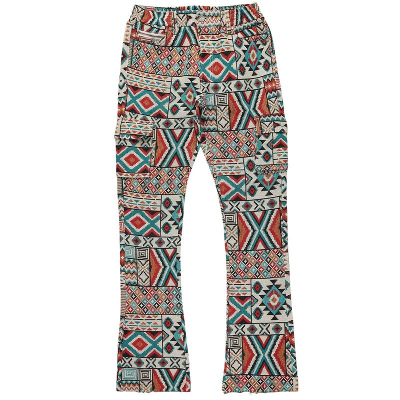 Nard Beige Multi Tapestry Stacked Flare Jean