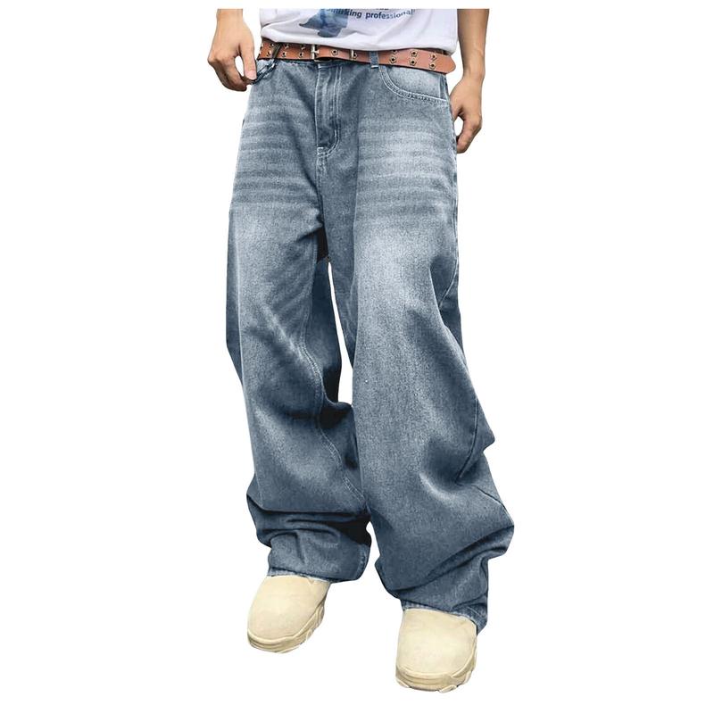 Y2k Fashion Jeans For Men Hip Hop Baggy Jeans Loose Fit Straight Wide Leg Cargo Denim Pants Casual Straight Casual Mens Clothing