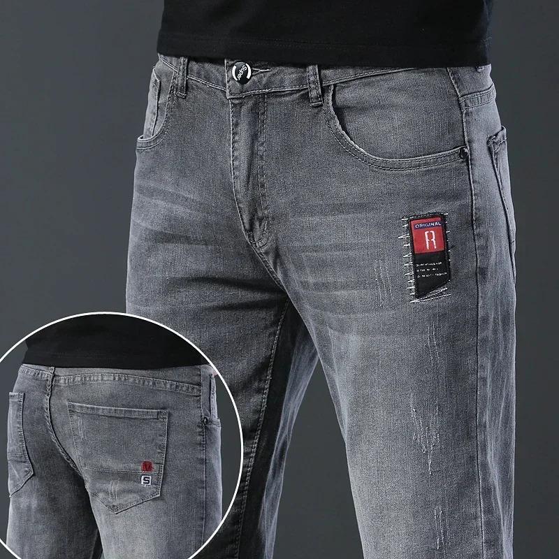 New Men's Denim Pants Slim Straight Gentleman Size 27-38 Slacks Fashion European American Style Stretch Men Luxury Jeans Grey Menswear Underwear Trouser Human