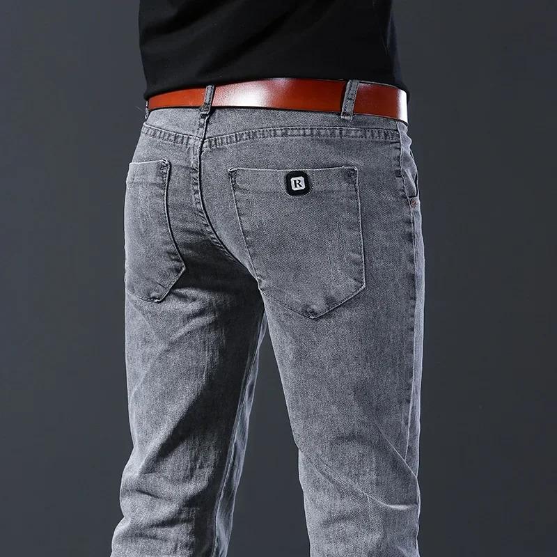 New Men's Denim Pants Slim Straight Gentleman Size 27-38 Slacks Fashion European American Style Stretch Men Luxury Jeans Grey Menswear Underwear Trouser Human