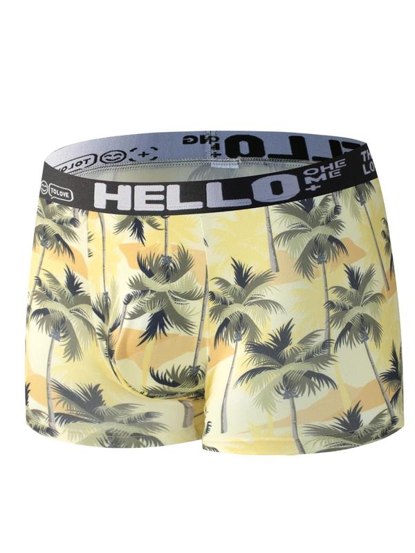 Men's Floral & Tropical Print Tape Boxer Brief, Casual Comfy Breathable Underwear for Daily Wear, Mens Underwear for All Seasons