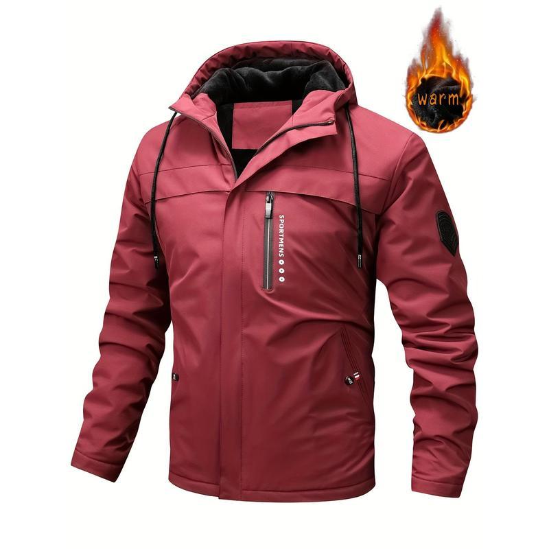 Warm Fleece Hooded Jacket, Men's Casual Winter Jacket Coat For Outdoor Activities