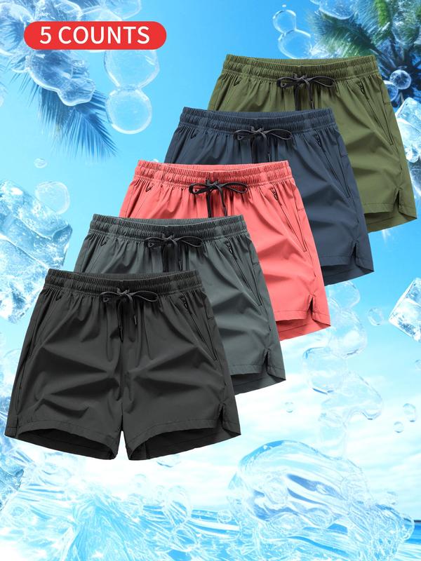 Men's Solid Drawstring Waist Split Hem Shorts, Loose Casual Breathable Pocket Shorts for Summer,  Shorts for Men, Men's Bottoms for Beach Vacation